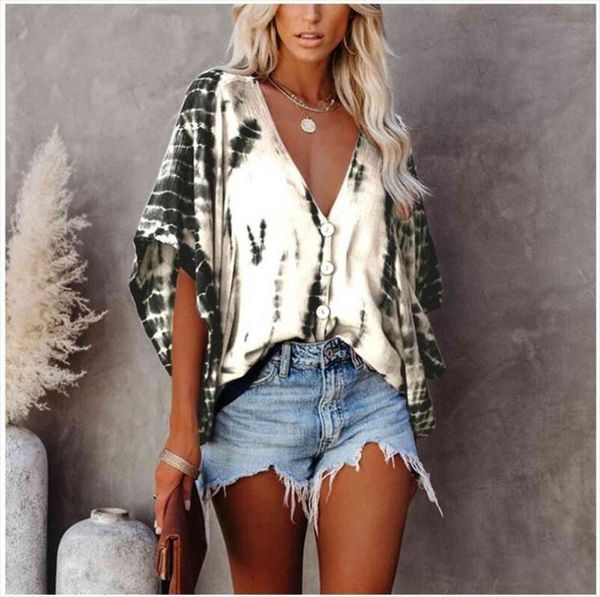 

casual batwing sleeve fashion dry womens blouses print v neck loose basic femme summer boho leisure, White