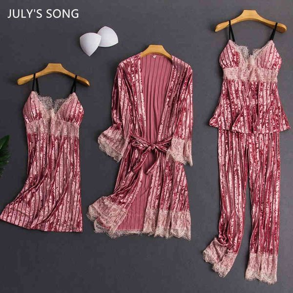 

sleepwear veet 4 pieces set fashion stripe elegant warm lace sling pajamas autumn winter sleepwear female wx7r rng3, Black;red