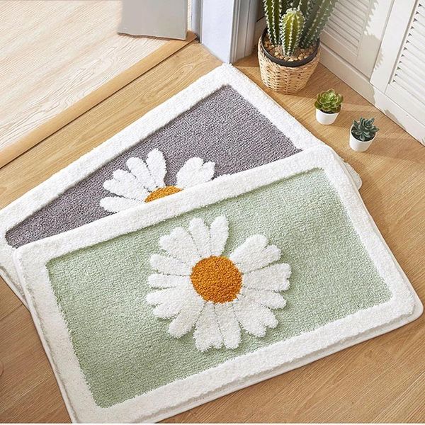 

carpets non-slip flocking mat mint green embroidery daisy bath carpet toilet door entrance absorbent foot js298c