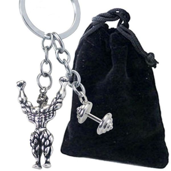 

keychains creative alloy key chain strong man dumbbell keychain men fitness bodybuilding chains for car wallet keys ring, Silver