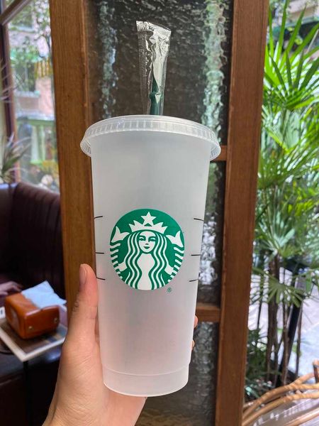 

starbucks mug 24oz/710ml plastic tumbler reusable black drinking flat bottom cup pillar shape lid straw free