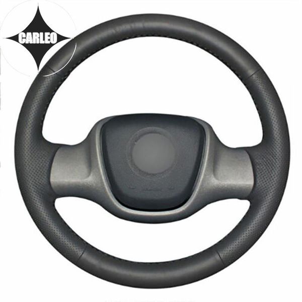 

steering wheel covers diy car cover for smart fortwo genuine black leather custom hand stitching holder layer wrap