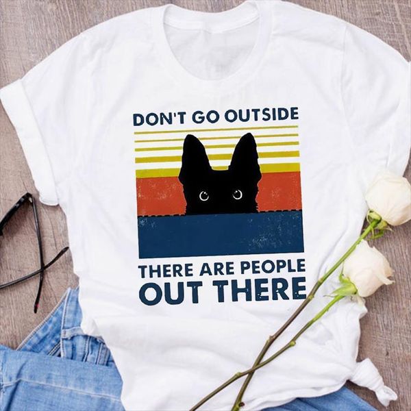 

graphic cat striped funny women camisas mujer 90s autumn fall halloween clothes lady tees female t shirt womens, White