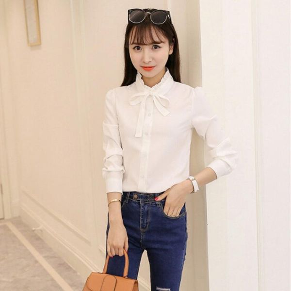 

women summer chiffon blouse long sleeve blouses casual office lady work wear solid color white shirts plus size daily basic