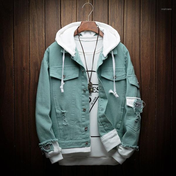

men's autumn denim jackets fashion casual stitching punk hooded cotton size 3xl, Black;brown