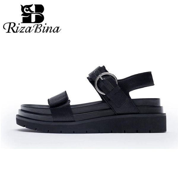 

rizabina women fashion sandals buckle strap platform beach casual ladies footwear concise summer size 35-41 dress shoes, Black