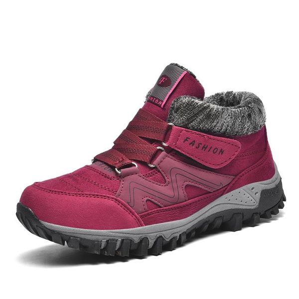 

boots men women hiking shoes winter leather fur warm ankle snow outdoor walking mountain sport climbing boot big size36-46, Black