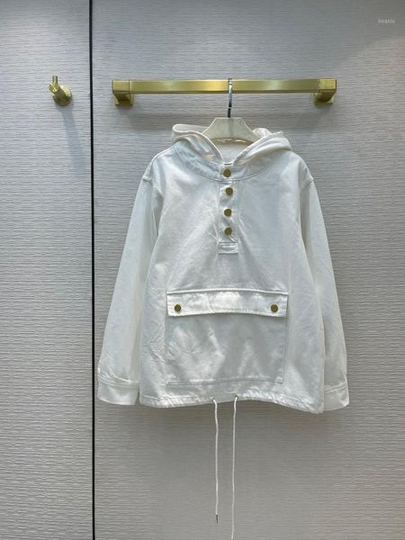 

women's trench coats 2021 autumn white coat women 3d cut loose hooded drawstring hem cotton, Tan;black