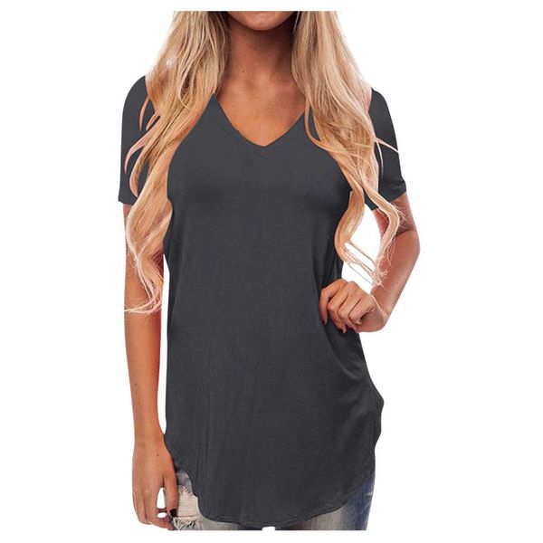 

women's t-shirt summer fashion casual solid color loose swallow tail v-neck t shirt ladies causal short sleeve, White