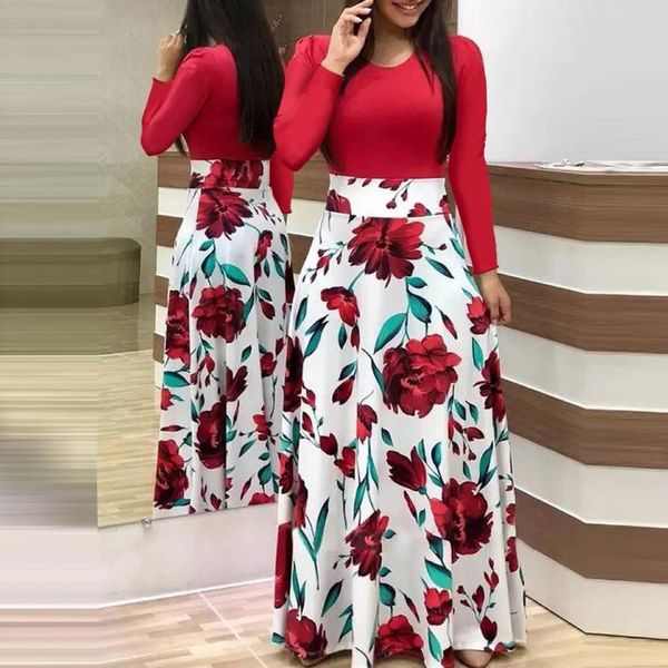 

casual dresses floral dress women 2021 autumn o-neck long sleeve maxi for evening party wear elegant sukienka, Black;gray