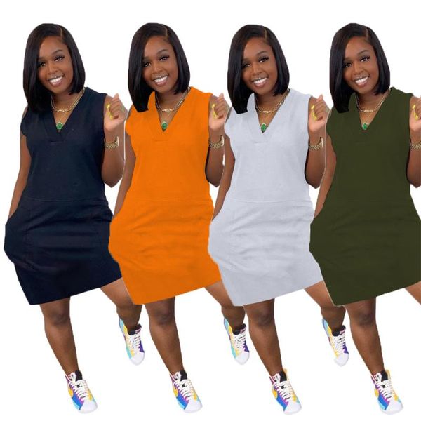 

casual dresses jr3617 europe the united states spring and summer women's solid color sleeveless v-neck mid waist dress spot supply, Black;gray