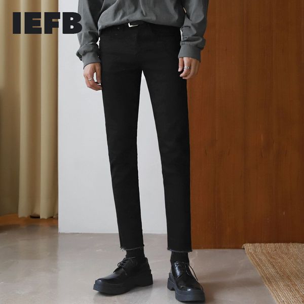 

iefb men's black jeans slim leggings elastic denim ankle-length pants spring korean fashion casual trousers male 9y6002 210524, Blue