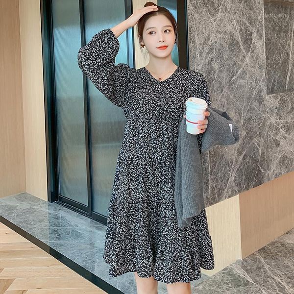 

2221# maternity dress summer floral v neck chiffon short sleeves loose stylish pregnant women mom dresses1, White