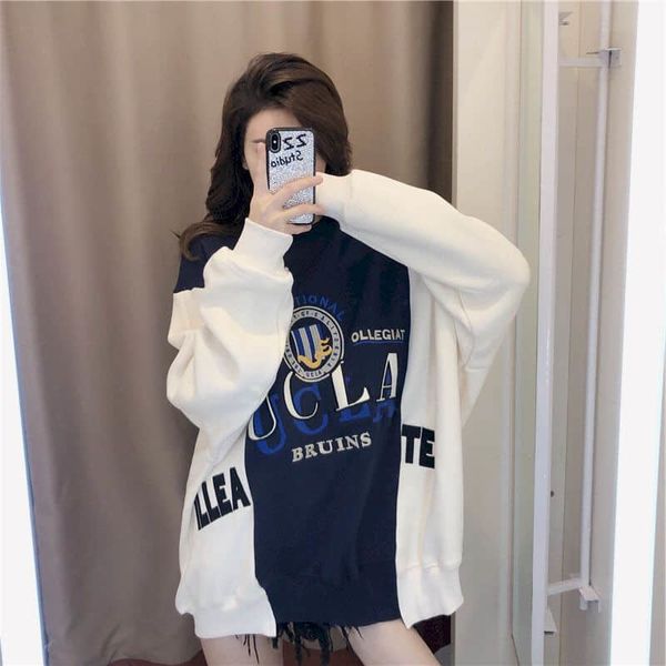 

women's hoodies & sweatshirts female niche sweatshirt, korean loose blouse for spring and fall, fine print, harajuku style, , retro kff, Black