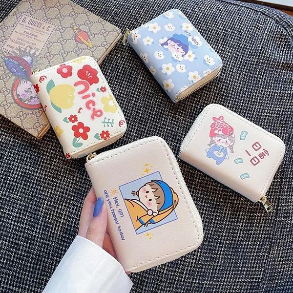 

card holders cute cartoon holder pu leather plaid wallet women mini purse portable small coin pouch cardholder, Brown;gray