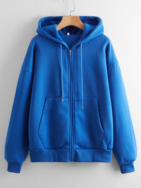 

solid zip up drawstring drop shoulder thermal lined hoodie z8tt#, White;black