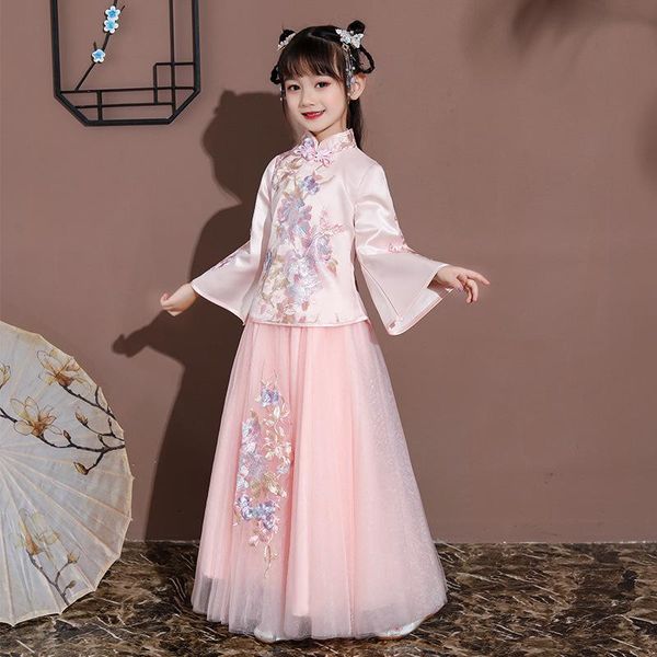

children's hanfu girls autumn costume super fairy skirt long sleeve wind girl baby tang clothes ethnic clothing, Red