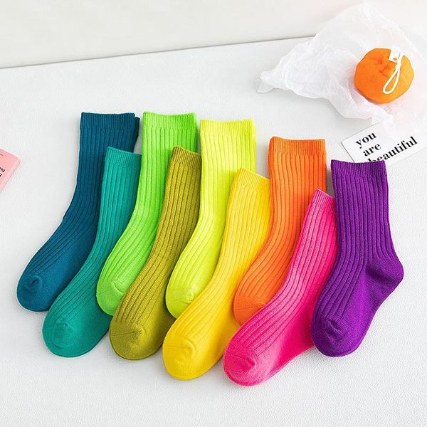 

socks 3 pairs autumn winter children boys girls soft double needle cotton tube kids solid candy color sport, Pink;yellow