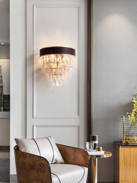 

wall lamp living room creative personality light luxury leather crystal bedroom bedside modern minimalist net red aisle