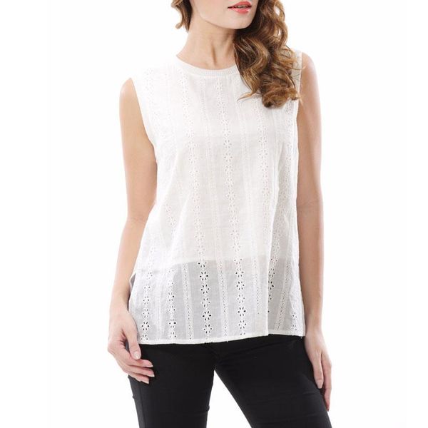 

women's blouses & shirts women fashion hollow out striped office shirt plus size white blouse ladies sleeveless high low summer blusas