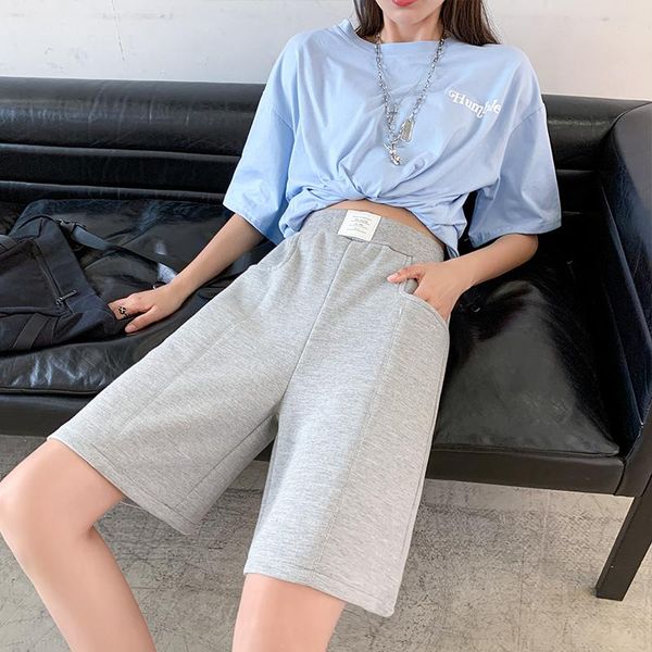 

women's pants & capris summer half loose pantalons gray trouses high waist wide leg sportpants korean girls plus size shortpants, Black;white