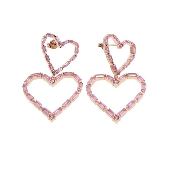 

dangle & chandelier rose gold color pink stone heart earrings for women radiant dazzling cz paved wedding party jewelry 2021 brincos, Silver