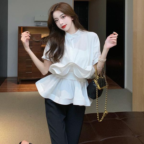 

women's blouses & shirts fashion design women peplum 3d ruffles woman, White