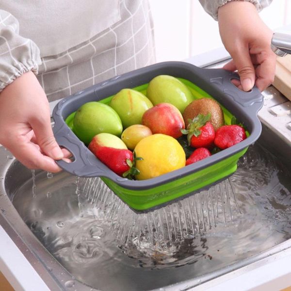 

hanging baskets square shape drain basket collapsible colanders foldable silicone kitchen organizer fruit vegetable folding strainers