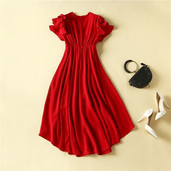

capris deep v-neck 2021 spring summer women cascading ruffle deco sleeve front short back long red club, Black;gray