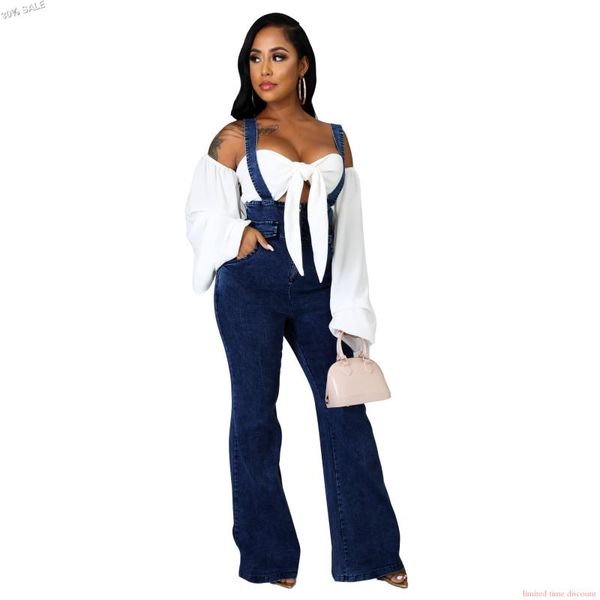 

women's jeans high waist party jumpsuits overalls women denim summer blue club jean rompers front zipper flare long pants casual outfit