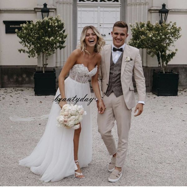 

beach wedding dresses 2022 summer a-line plus size bridal gowns see through white lace tulle beads engagement dress bohemian hippie thigh-hi