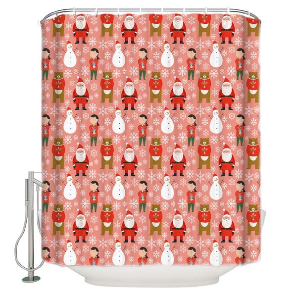 

shower curtains christmas theme cute snowman santa claus pattern on a red background print polyester fabric curtain