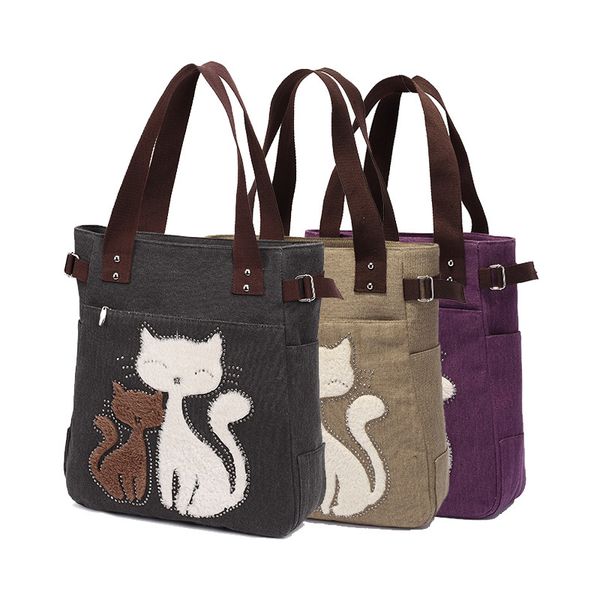 

foreign handbag storage shopping bag work trade shoulder velvet hand book cat ladies canvas bkjrh