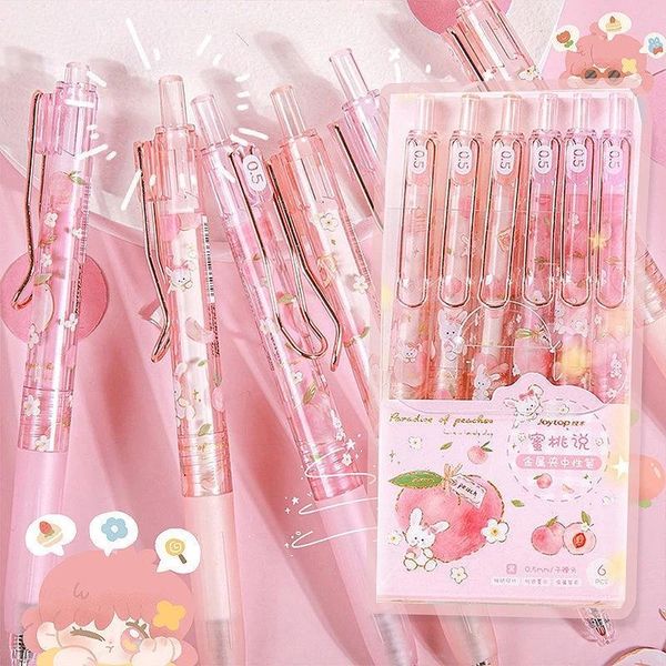 

gel pens 1pcs 0.5mm fresh pink peach pen kawaii strawberry fruit press neutral cute school writing supplies gift
