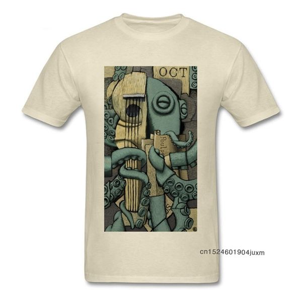 Maglietta vintage Octopus Maglietta Georges Braque Maglietta Artista Designer Maglietta Guitar Lover Monster Tops Mens Beige Tees Cotton 210706