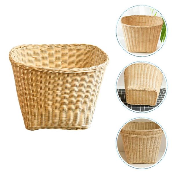 

waste bins 1pc hand-woven rattan storage basket garbage household (khaki)