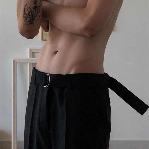 

[customized] plus size fashion men high straight pants men's, Black