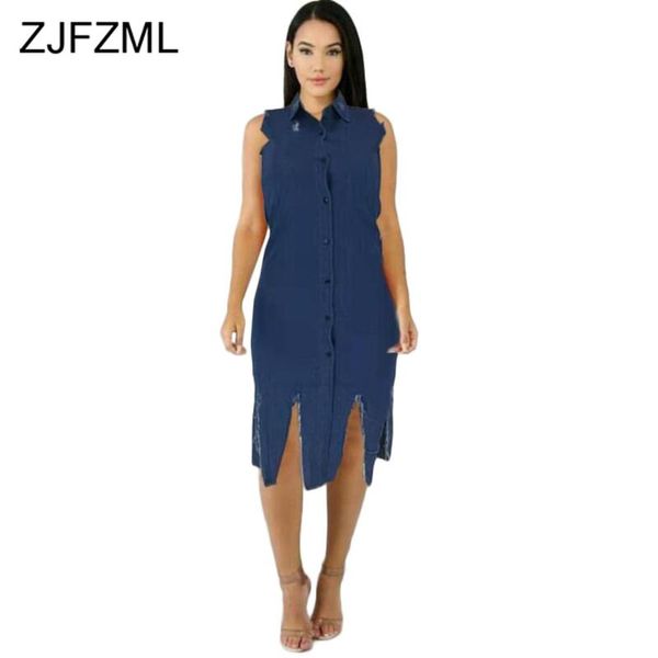 

casual dresses single-breasted split bottom denim dress for women turn down collar sleeveless sheath vintage hollow out hole party, Black;gray