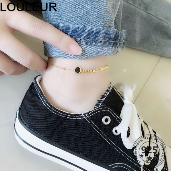 

louleur 925 sterling silver round black zircon fashion adjustable anklets for women summer jewelry 2021 trend 18k gold, Red;blue