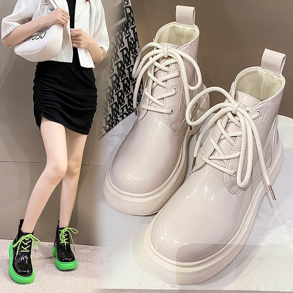 

short british style 2021 korean thick soled short fashion women's sho lace up casual muffin increased bare boots, Black