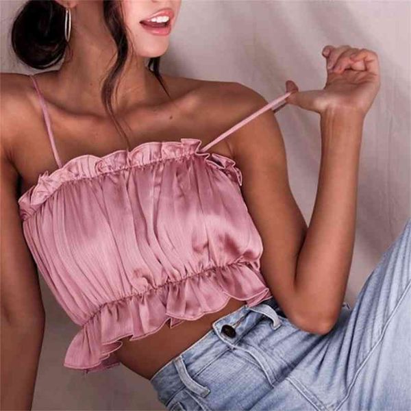 

strap wild vest pleated tube fashion short woman solid clothes 210607, White