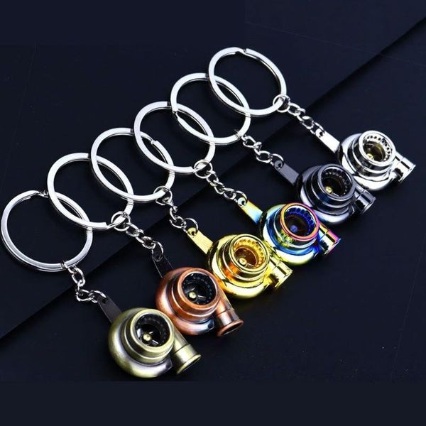 

keychains mini turbo turbocharger keychain ring zinc alloy metal keyring car spinning turbine key styling interior accessories, Silver