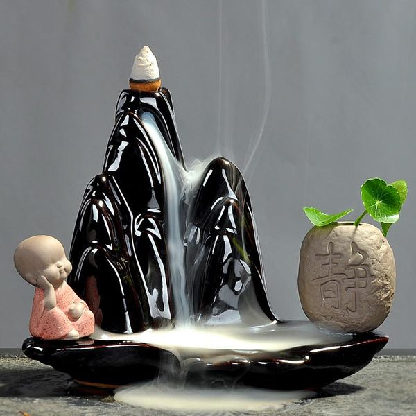 

fragrance lamps ceramic muntain monk backflow incense burner zen buddhist home decor censer waterfall holder