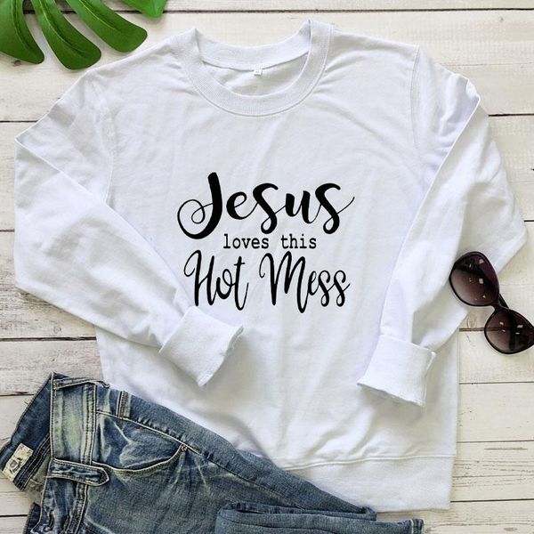 

women's hoodies & sweatshirts jesus loves this mess sweatshirt casual women long sleeve christian faith bible pullovers, Black