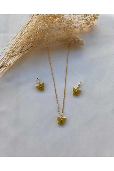 

earrings & necklace women's fashion jewelry yellow silvery butterfly sets, Silver