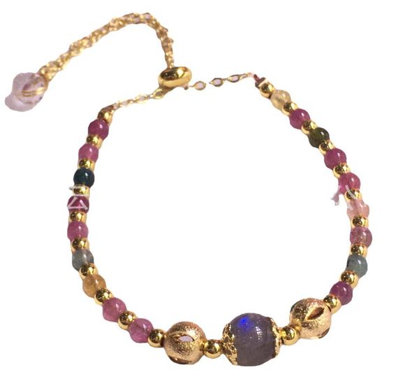 

beaded, strands natural tourmaline bracelet 14k gold-clad crystal handicraft diy, Black