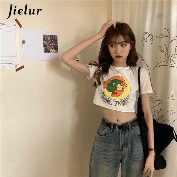 

print summer t-shirt o-neck basic korean tshirt short sleeve t shirt women loose chic tee femme slim 210426, White