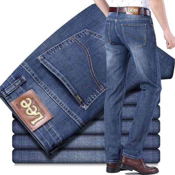 

men's jeans luxury winter style fashion mens jeans stretch fabric slim high-grade recycled water simple generous casual us size 29-40 z, Blue