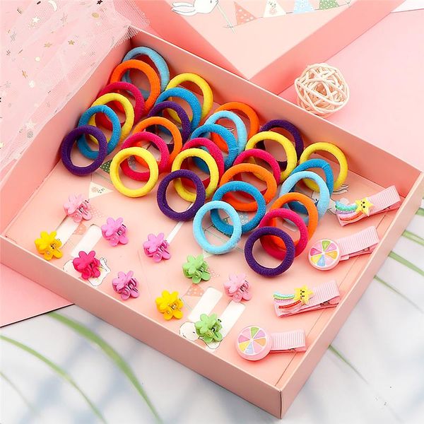 

hair accessories 44pcs/set basic elastic bands children girls cartoon cute clip colorful flower claw hairpin gift, Slivery;white