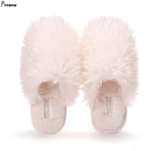 

home women slippers winter warm fluffy slip on flats slides female faux fur plush mules footwear drop ship, Black